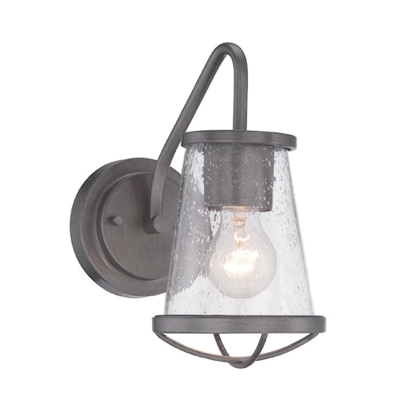 Designers Fountain Darby 5.75in 1-Light Weathered Iron Industrial Indoor Wall Sconce with Clear Seeded Glass Shade 87001-WI